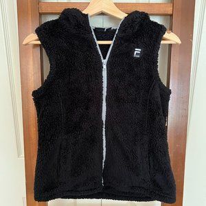 Fuzzy black zip up hoodie vest